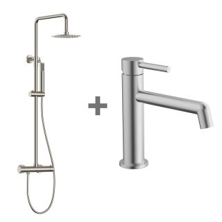 Pack columna y grifo Lavabo monomando NIQUEL CEPILLADO
