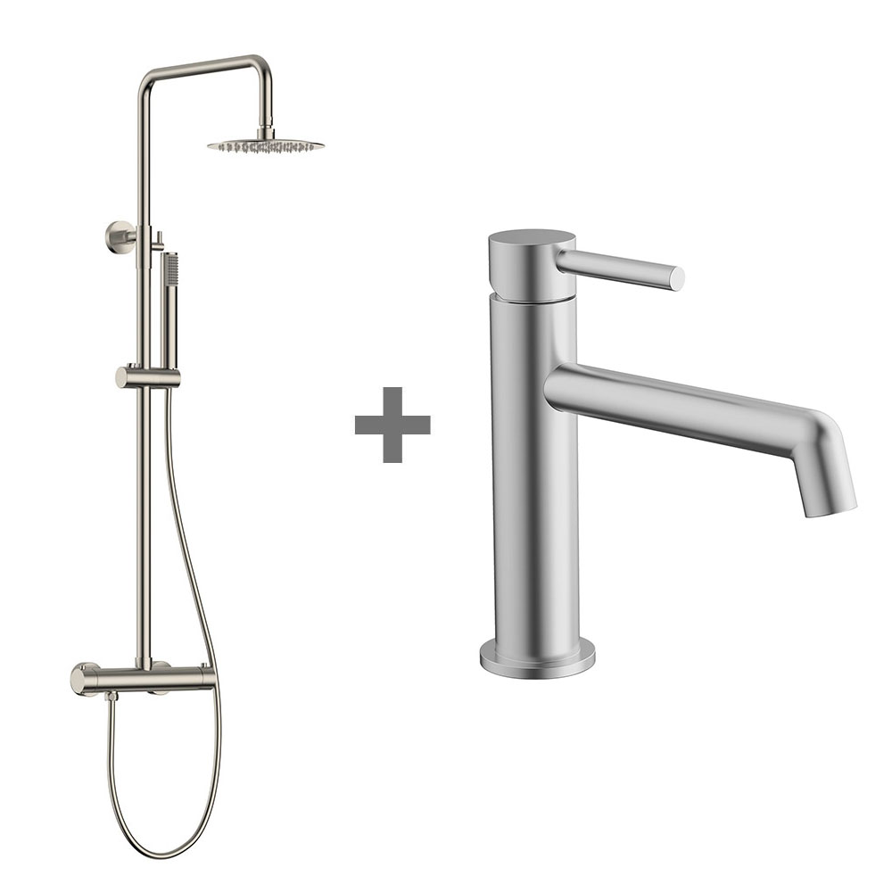 Pack columna y grifo Lavabo monomando NIQUEL CEPILLADO